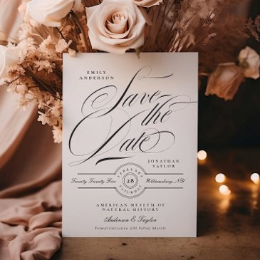 formal elegant calligraphy black tie photo save the date