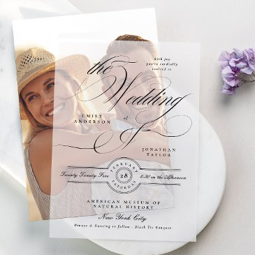 formal elegant calligraphy black tie wedding vellum invitations