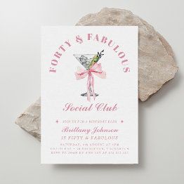 Small Forty And Fabulous Bow & Martini 40th Birthday Invitation Front View
