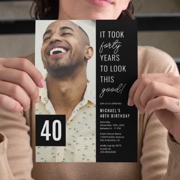 forty black & white 40th birthday party photo invitation