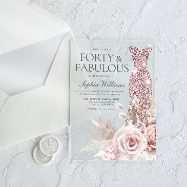 forty & fab blush floral dress 40th birthday party acrylic invitations