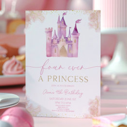Small Four Ever A Princess Castle 4th Birthday Party Invitation Front View