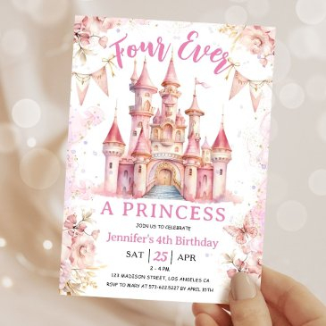 four ever a princess pink girl 4th birthday party invitation