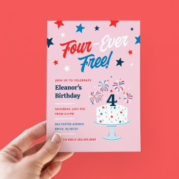 four-ever free 4th birthday party invitation