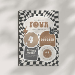 Small Four Ever Groovy | Boys Fourth Retro Skater Party Invitation Front View