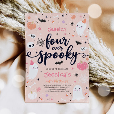 four ever spooky cute halloween ghost 4th birthday invitation