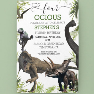 four fourth dinosaur tyrannosaurus raptor birthday invitation
