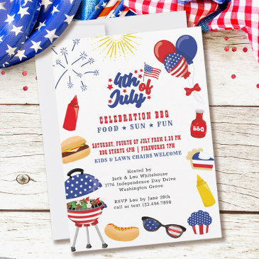 fourth of july celebration backyard bbq invitation