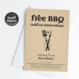 Small Free Bbq Funny Anniversary Party Invitation Front View