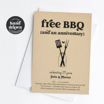 free bbq funny anniversary party invitation
