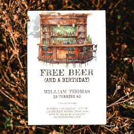 Small Free Beer Funny Adult Birthday Any Age Invitation Front View