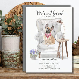 Small French Bulldog Dog We've Moved Moving Announcement Front View