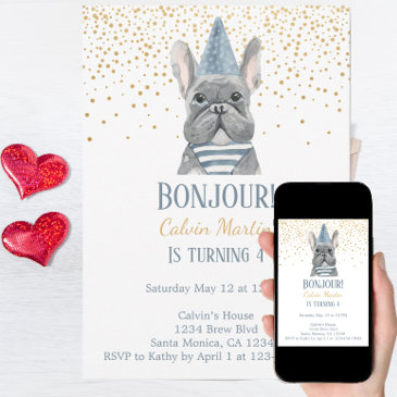 french bulldog fourth birthday invitation