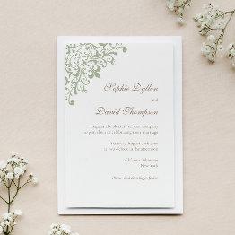 Small French Regency Green Fleur De Lis Pattern Invitation Front View