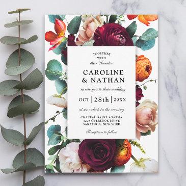 fresh fall romantic floral wedding invitation