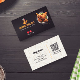 Small Fried Chicken Business | Minimalist Dark Barcode Business Invitations Front View