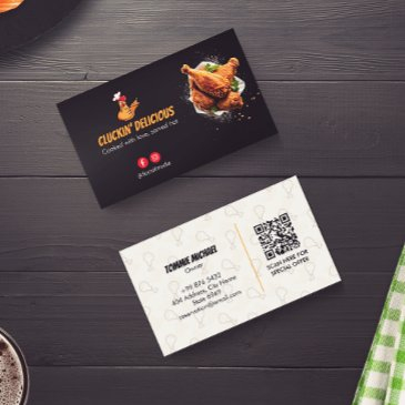 fried chicken business | minimalist dark barcode business invitations
