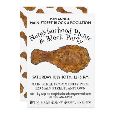 fried chicken leg picnic cookout block party invitation