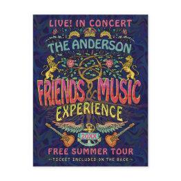 Small Friends Music Band Retro 70s Concert Ticket Theme Postinvitations Front View