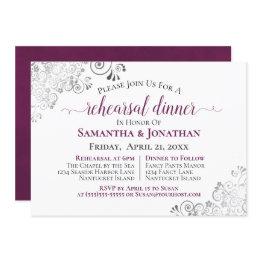 Small Frilly Magenta On White Wedding Rehearsal Dinner Invitation Front View