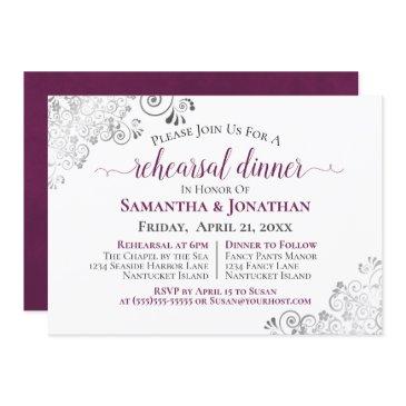 frilly magenta on white wedding rehearsal dinner invitation