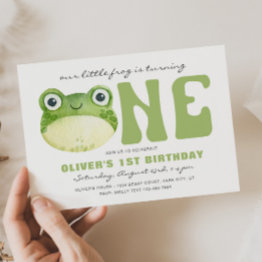 Small Frog First Birthday Invitations Front View