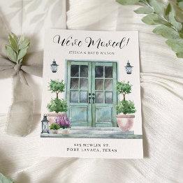 Small Front Door Floral Chic Modern Moving Announcement Front View