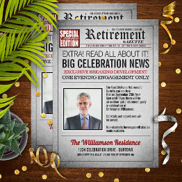 Small Front Page Newspaper Retirement Party Invitation Front View