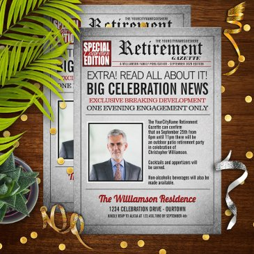 front page newspaper retirement party invitation