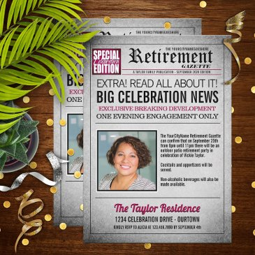 front page newspaper retirement party invitation