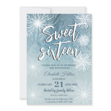 frost winter wonderland snowflakes sweet 16 invitation