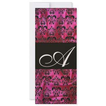 fuchsia black silk damask monogram ,champagne invitation