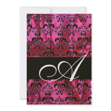fuchsia black silk damask monogram , champagne invitation