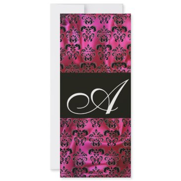 fuchsia black silk damask monogram ,white ice invitation