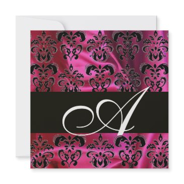 fuchsia black silk damask monogram ,white ice invitation