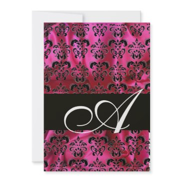 fuchsia black silk damask monogram ,white ice invitation