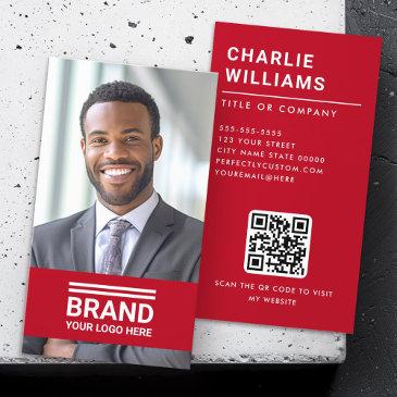 full photo logo modern minimal qr code red business invitations