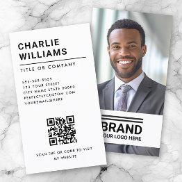 Small Full Photo Logo Modern Minimalist Qr Code White Business Invitations Front View