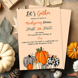 Small Fumpkin Let's Gather Thankgiving Dinner Party Invitation Front View