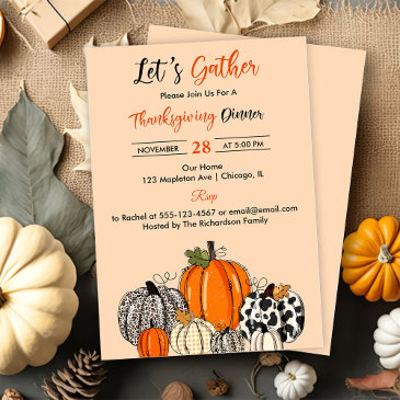 fumpkin let's gather thankgiving dinner party invitation