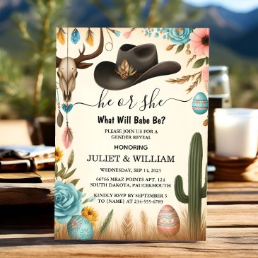 fun barn hat farm film usa cowboy gender reveal invitation