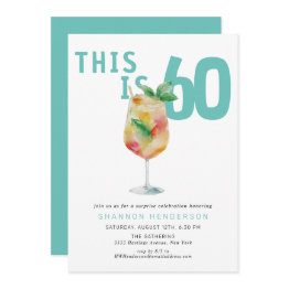 Small Fun Bubbly Drink 60th Birthday Party Invitation Front View