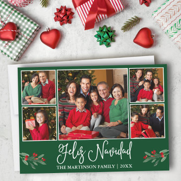 fun calligraphy 5 photo green feliz navidad holiday invitations