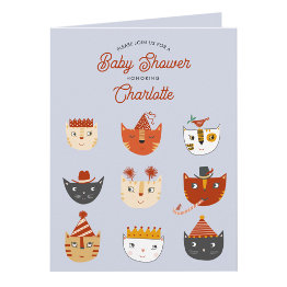 Small Fun Cat Gender Neutral Baby Shower Invitation Front View