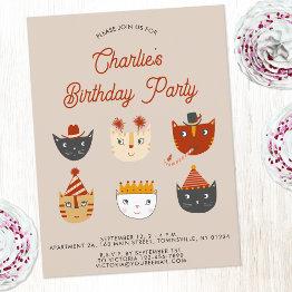 Small Fun Cat Personalized Birthday Party Invitation Postinvitations Front View