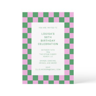 fun checkerboard pink green geometric birthday invitation