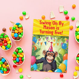 Small Fun Chimpanzee Kid's Wild Jungle Birthday Invitation Front View