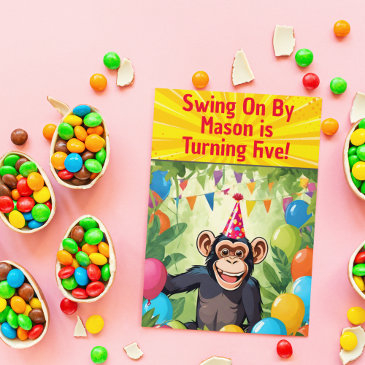 fun chimpanzee kid's wild jungle birthday invitation