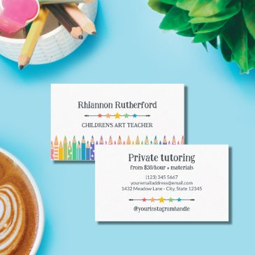 fun colored pencils & stars art teacher tutor business invitations