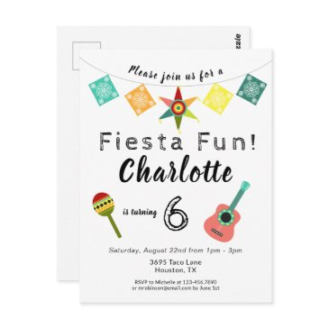 fun colorful kids fiesta birthday party postinvitations